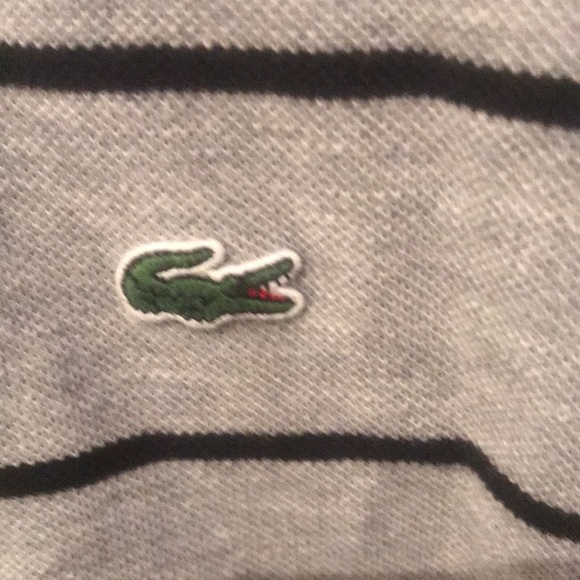 Fantastic Lacoste Textured Long Sleeve Shirt Grey w/ black stripes Slim Fit SZ 7 - Picture 3 of 4